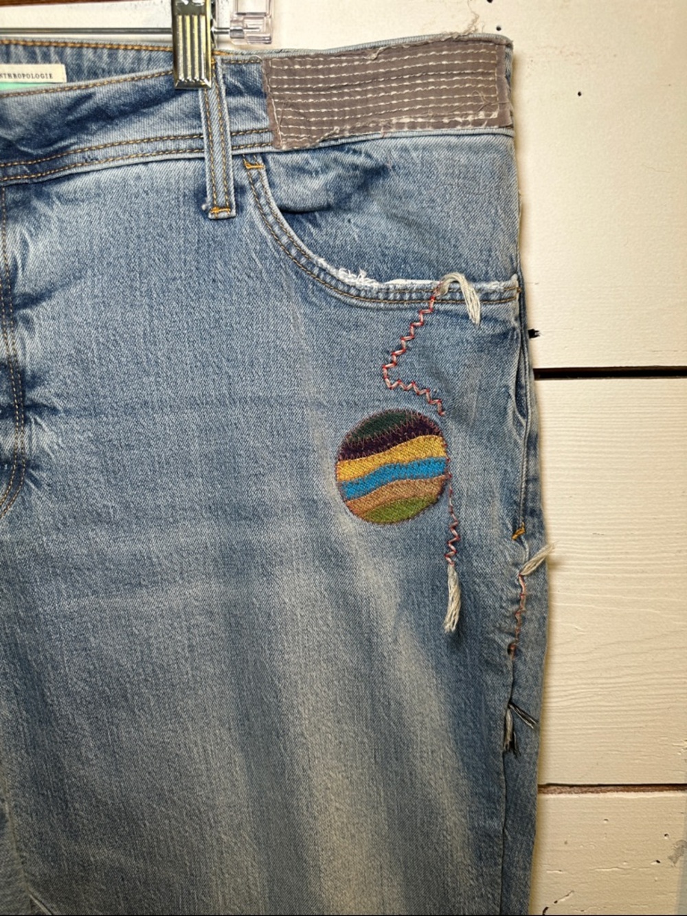 Anthropologie Pilcro The Slim Boyfriend Embroidered Patchwork Jeans - Picture 6 of 15
